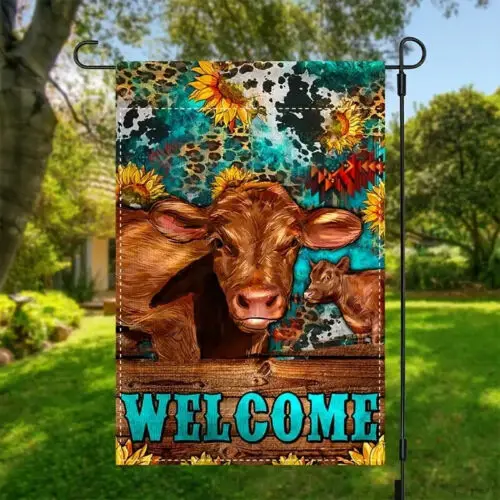 *NEW* COW INSPIRED WELCOME GARDEN FLAG ~ RANCH INSPIRED ~ BURLAP STYLE ~ 12x18 VVL YYX EEZ