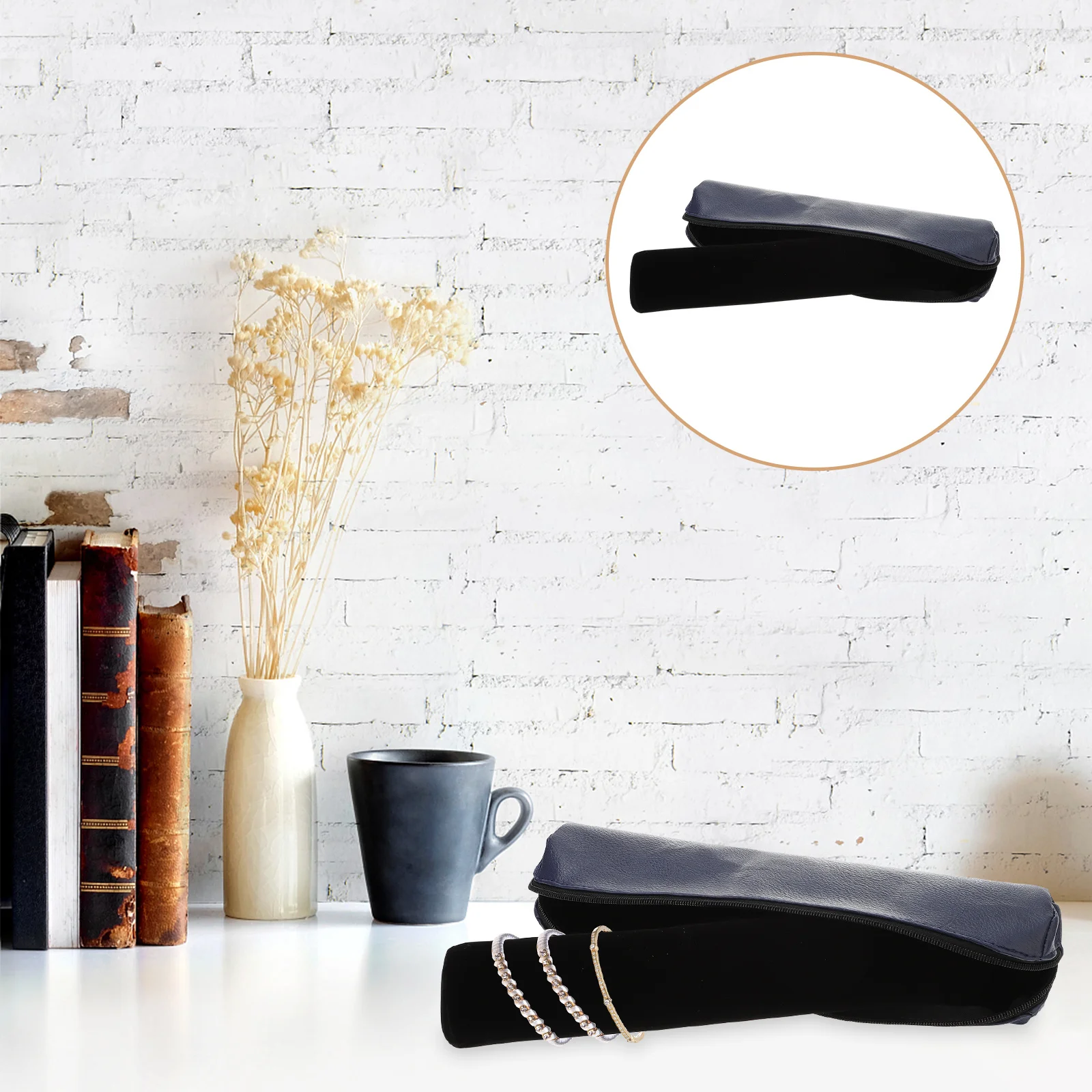 أساور مجوهرات عرض حقيبة بو غطاء أزرق داكن أسود الإسفنج لفة القابلة للإزالة لفة كيس التخزين المنظم مجوهرات السفر