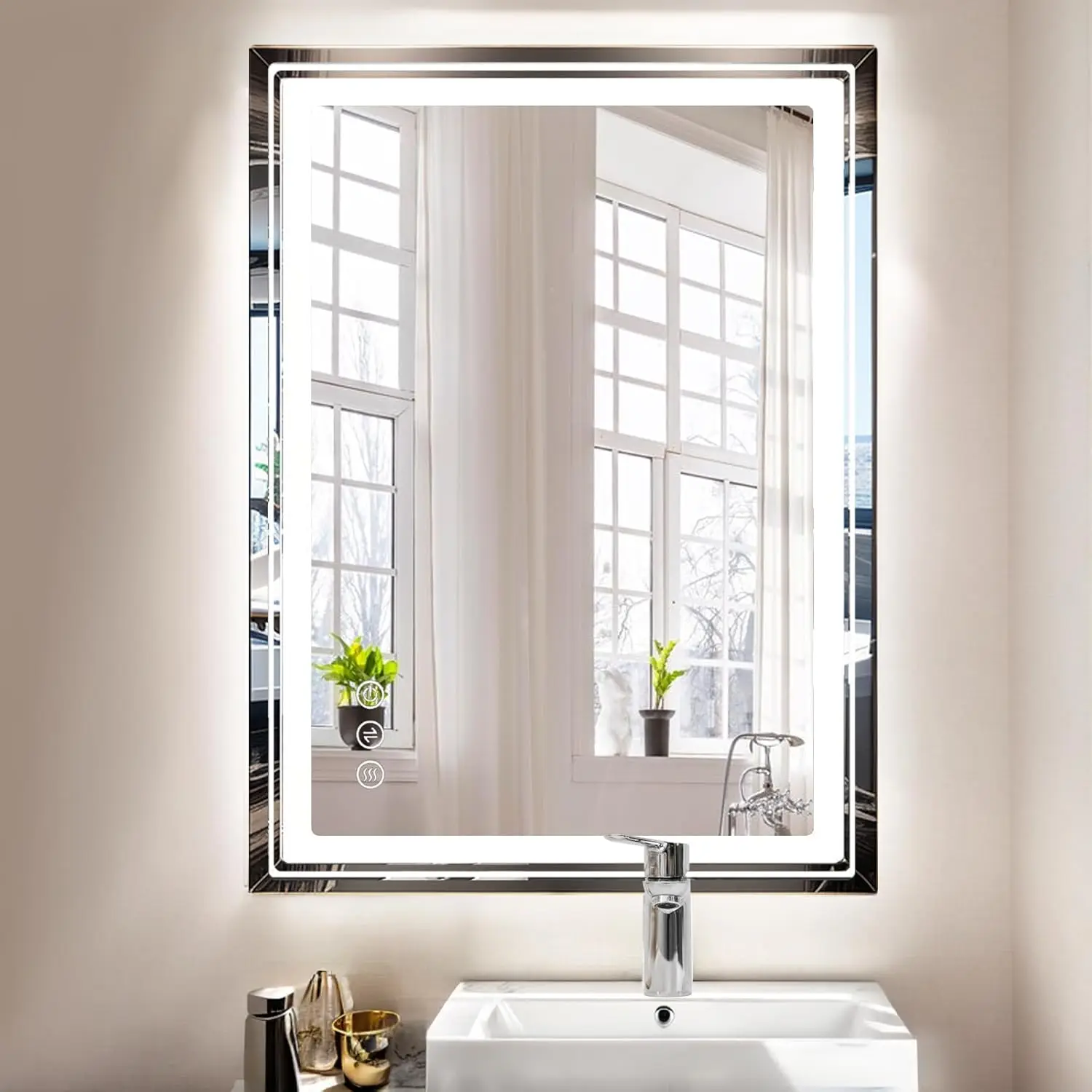 Bathroom Mirror with Lights 36x28 Inch Anti-Fog Shatter-Proof Wall-Mounted Vanity Mirrors Frontlit & Backlit, 3 Dimmable Light