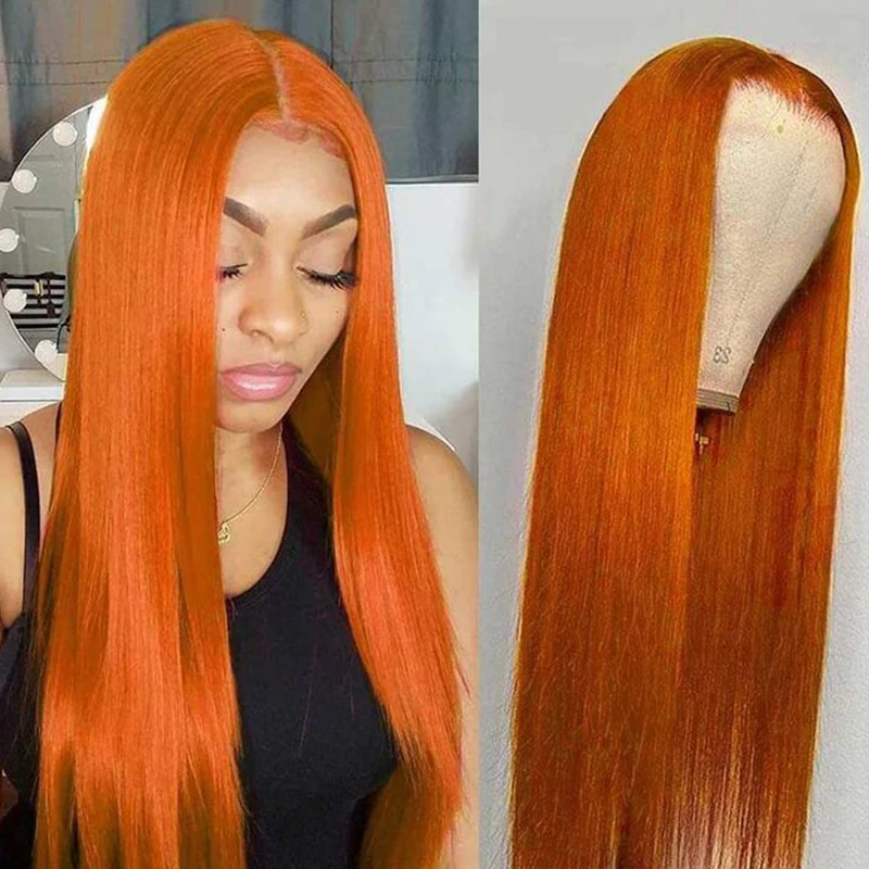 Ginger Orange Straight Lace Frontal Wigs Human Hair 13x6 13x4 Lace Front Wig Human Hair 350 Colored Pre Plucked for Women 28inch