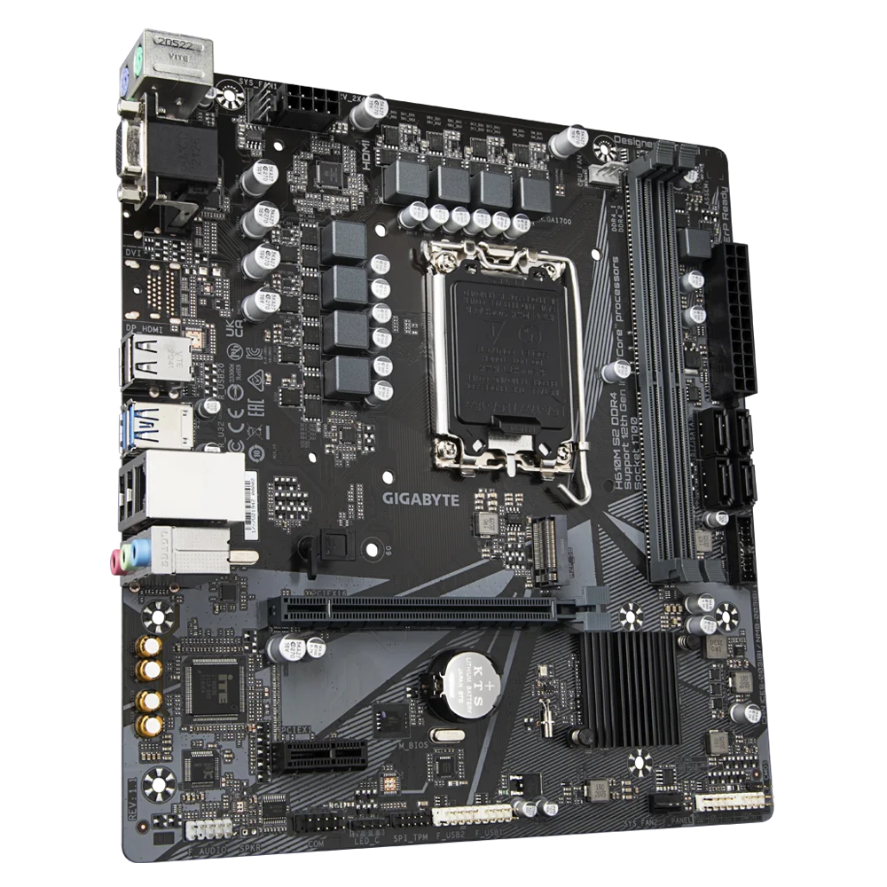 اللوحة الأم GIGABYTE H610M S2 DDR4 H610 Intel LGA 1700 Micro ATX مع DDR4، Single M.2، PCIe 4.0، USB 3.2 Gen1، Realtek GbE LAN