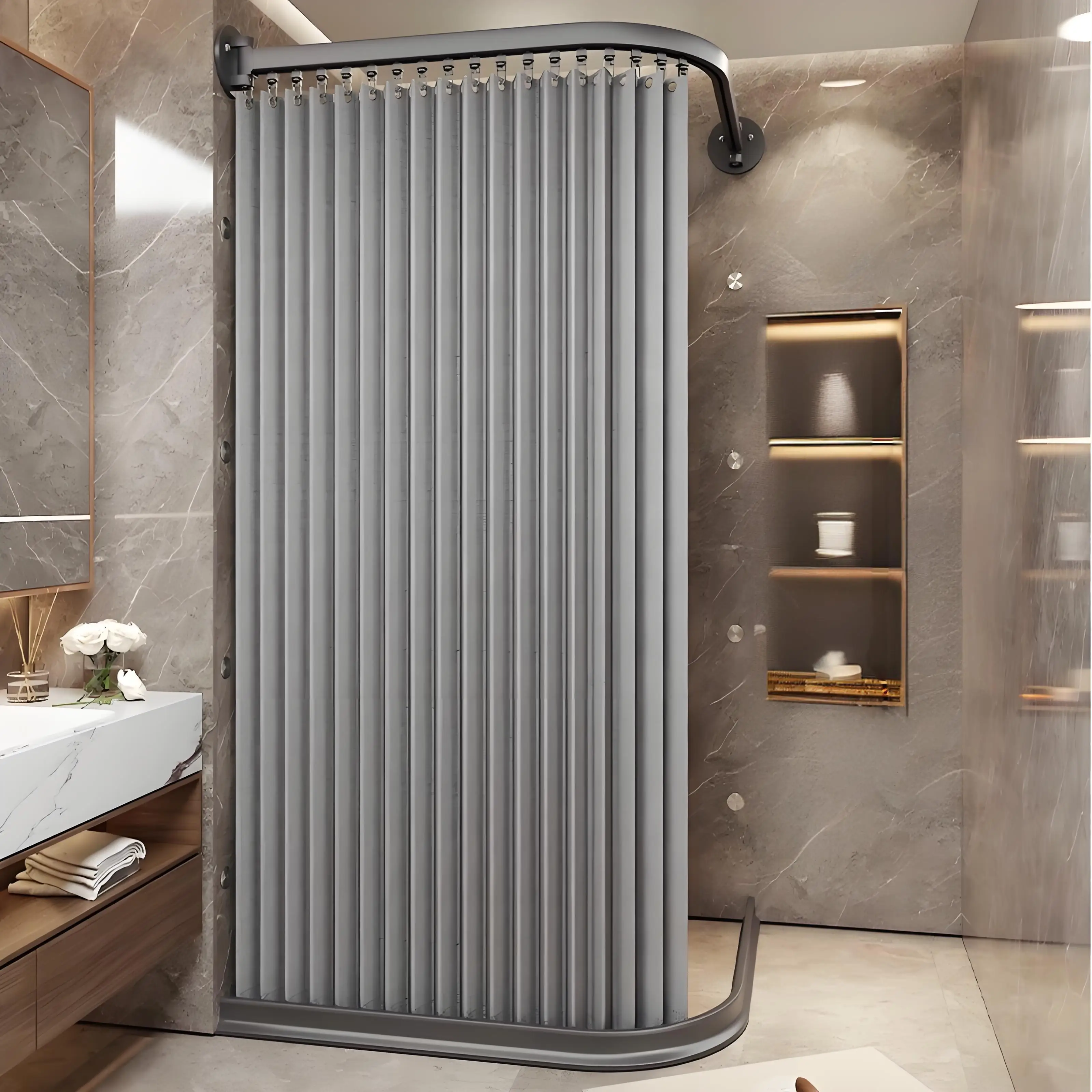 Retractable Folding Shower Curtain, Waterproof Bathroom Accordion Screen, Space Saving Foldable Partition for Small Bathtub