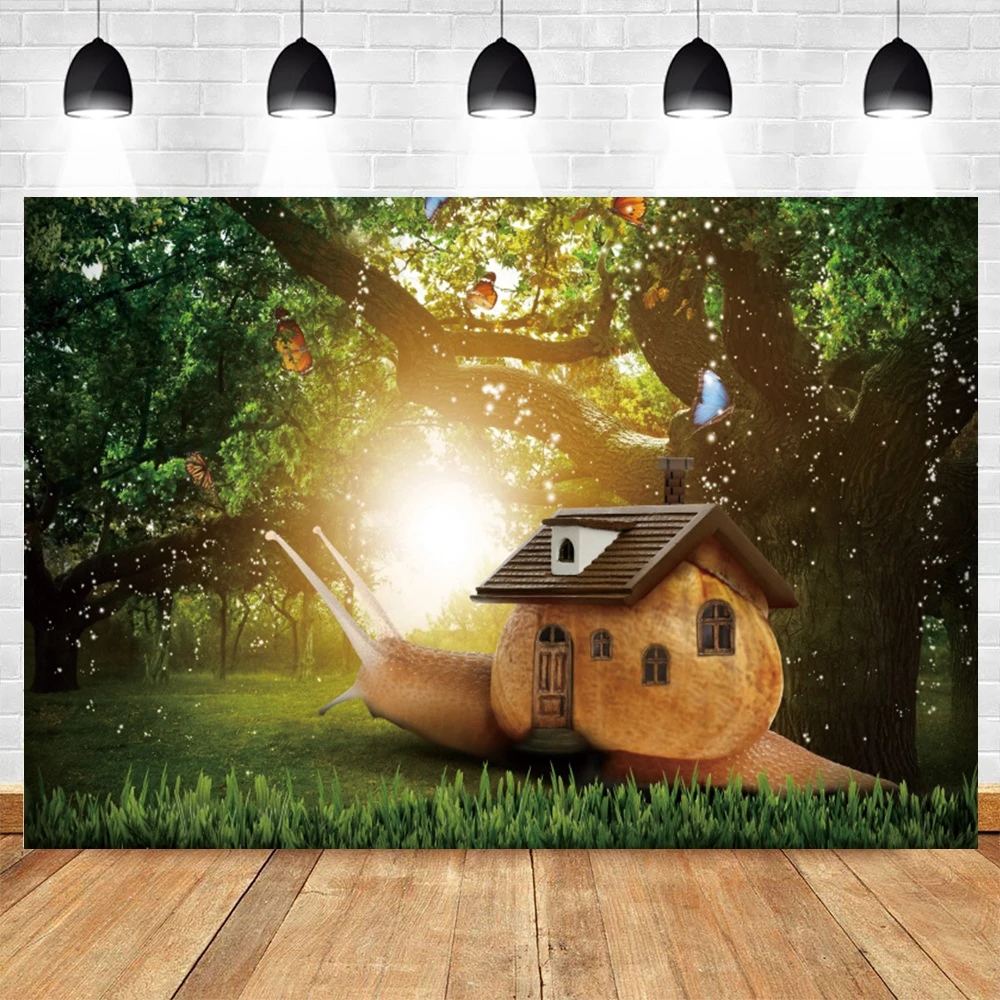 

Magical Forest Snail House Baby Shower Photography Backdrop Photocall Birthday Party Decor Photographic Background Photo Studio