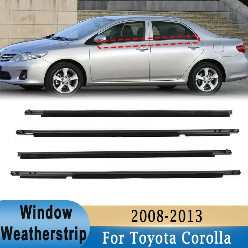 For Toyota Corolla 2008-2013 Window Weatherstrip 4Pcs Front Rear Rubber Trim Seal Belt Sealing Strips 7573012300 7571002210