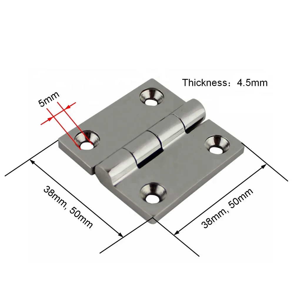 2PCS 316 Stainless Steel Butt Hinge With 4 Holes 38mm 50mm Marine Yacht Stainless Steel Boat Door Hinges Hardware Accessories