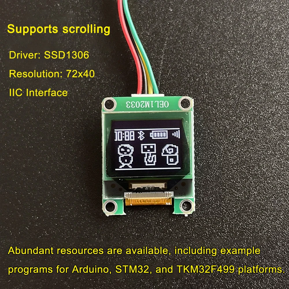 

0,5-дюймовый OLED-дисплей с чипом SSD1306, разрешение 72x40, умный аппаратный ЖК-модуль, интерфейс Arduino I2C, DIY-экран с функцией прокрутки