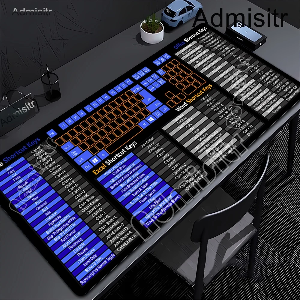 Office software shortcut keys large Mouse Pad Desk Mat Non-Slip Durable Stitched Edge Excel Shortcut table mats office mousepad