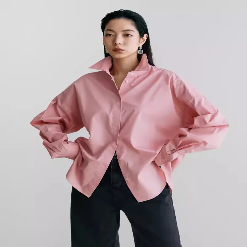 SuperAen-camisa negra informal para mujer, abrigo holgado de estilo coreano, Moda de Primavera y otoño, 2024