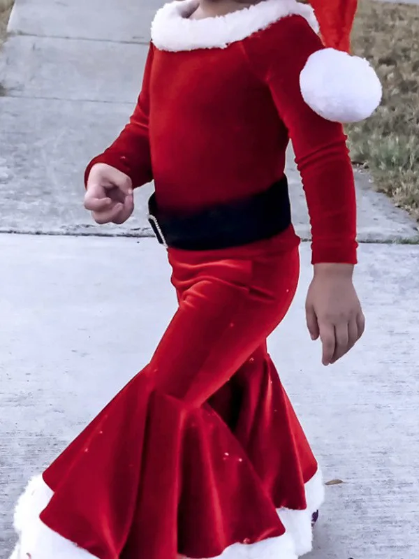 Traje de Natal para crianças, manga comprida, calças de lã, roupas de Natal, roupas de Papai Noel, meninos e meninas