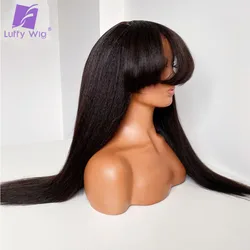 Yaki Straight Wig With Bangs Human Hair Full Machine Made Scalp Top Wig Kinky Straight Wig Brazilian Remy Glueless 200 Density L
