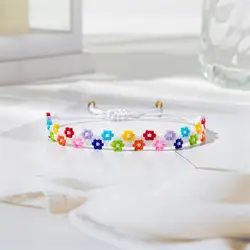 BLUESTAR Korean Rainbow Flower Pattern Bracelets For Women Charm Miyuki Bead Bracelet Wedding Party Exquisite Waterproof Jewelry