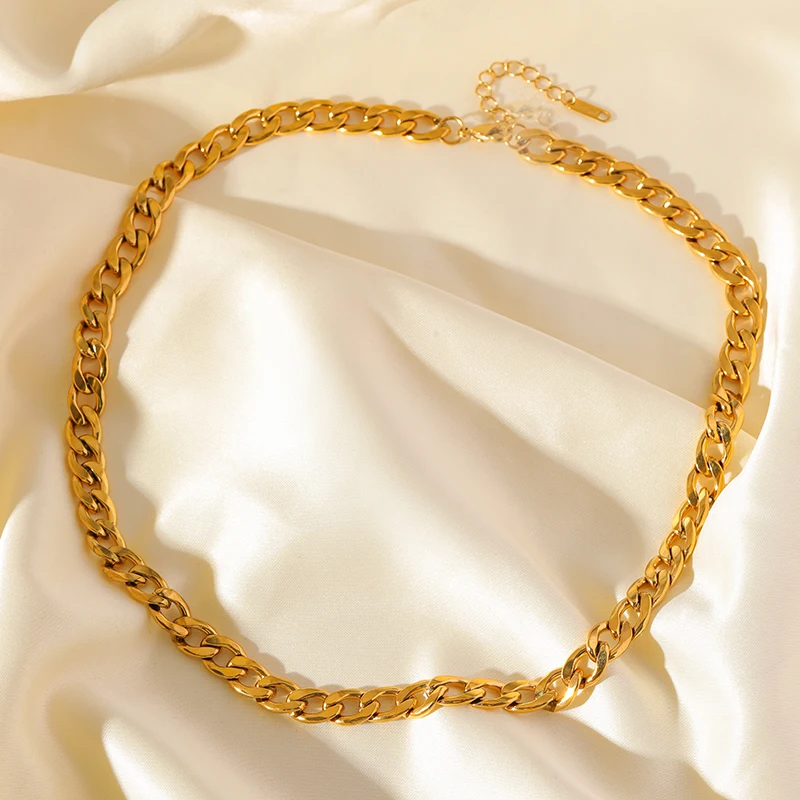 EILIECK 316L Edelstahl Goldfarben Dicke Halskette für Damen, Alltagsschmuck, Modisch, Wasserdicht, Geschenk, Bijoux – Detail 9