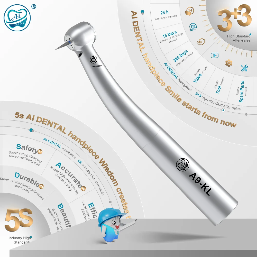 

AI DENTAL AiKO Series A9-KL Handpiece/Set Optic Dental K-Type Air Turbine High Speed Handpiece Standard Head Quattro Water Spray