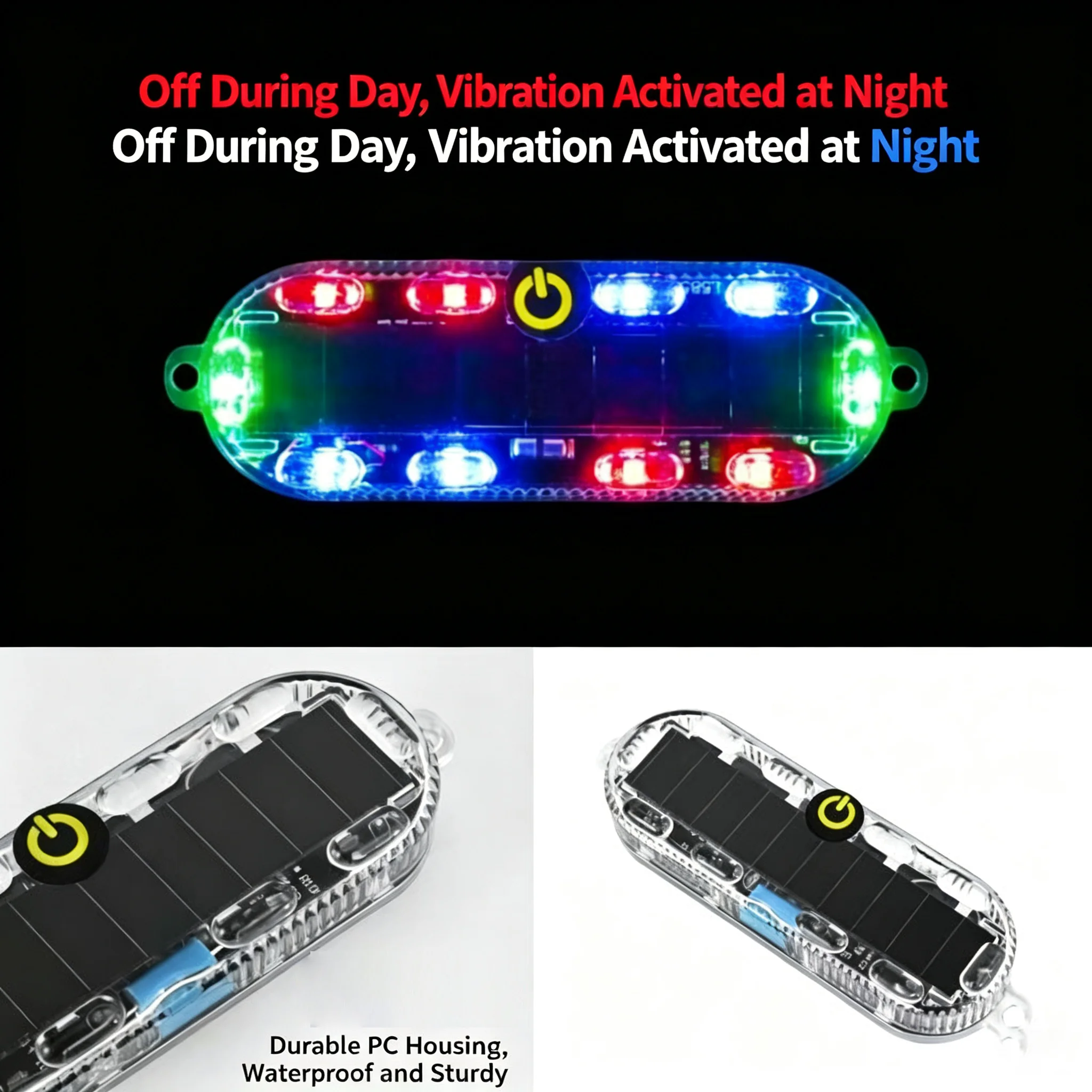 Solar Charging-Free Motorcycle Brake Tail Light Anti-Rear Collision Explosion-Proof Safety Light Modified Flash Light for Cars