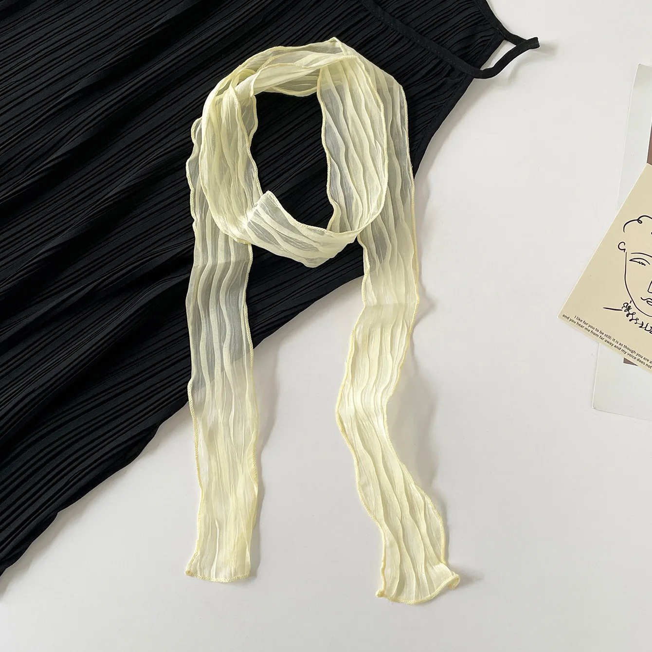 Crinkled Chiffon Skinny Scarf Lightweight Sheer Texture Neckerchief Multi-use Hair Scarf Bag Handle Wrap for Daily Office Gift image 5