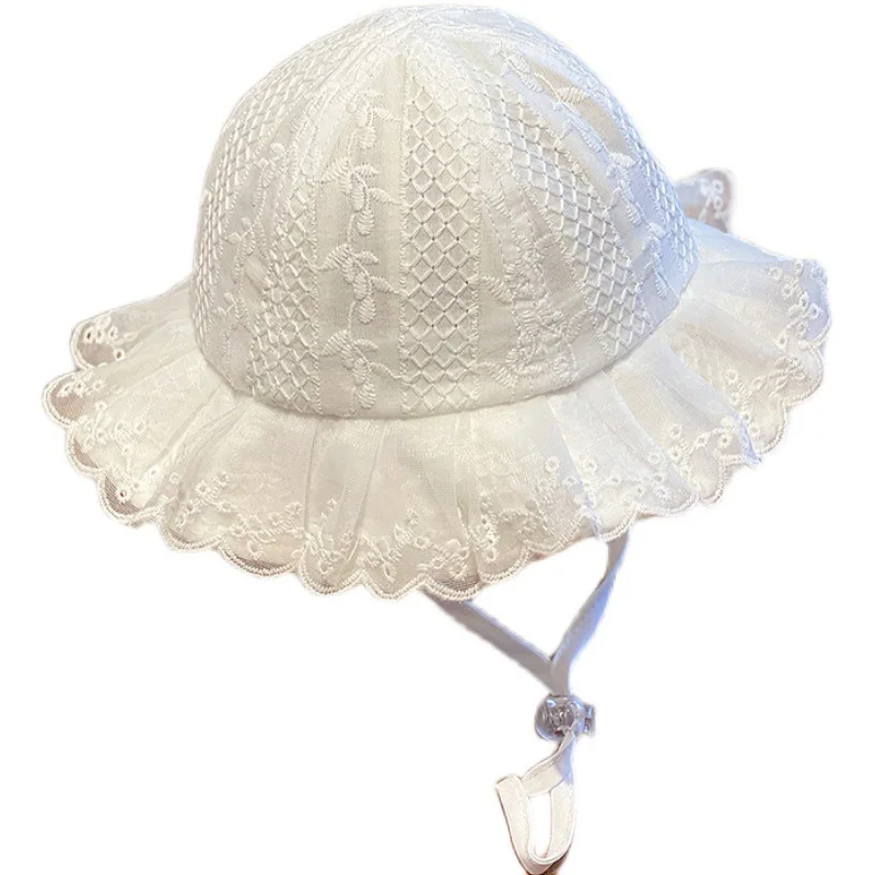 

Cute White Floral Baby Caps Sun Protection Princess Hat Summer Newborn Photography Accessories Props Baby Stuff Bucket Hats