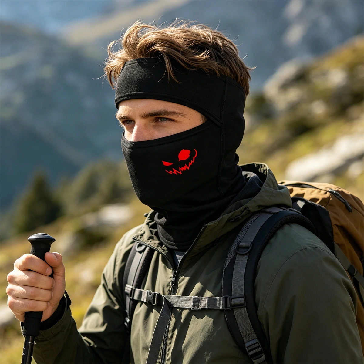 Breathable Mask-Balaclava Hat, Hollow Mask,Hood, Pattern Print Design, Cycling Helmet Cover With High Elasticity, Windproof
