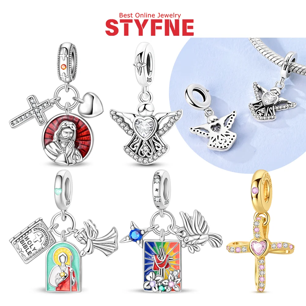

925 Silver Religious Themed Charms Pendants with Cross Angel Bible Holy Figure Designs Fit DIY Bracelets Fashion Jewelry Gifts