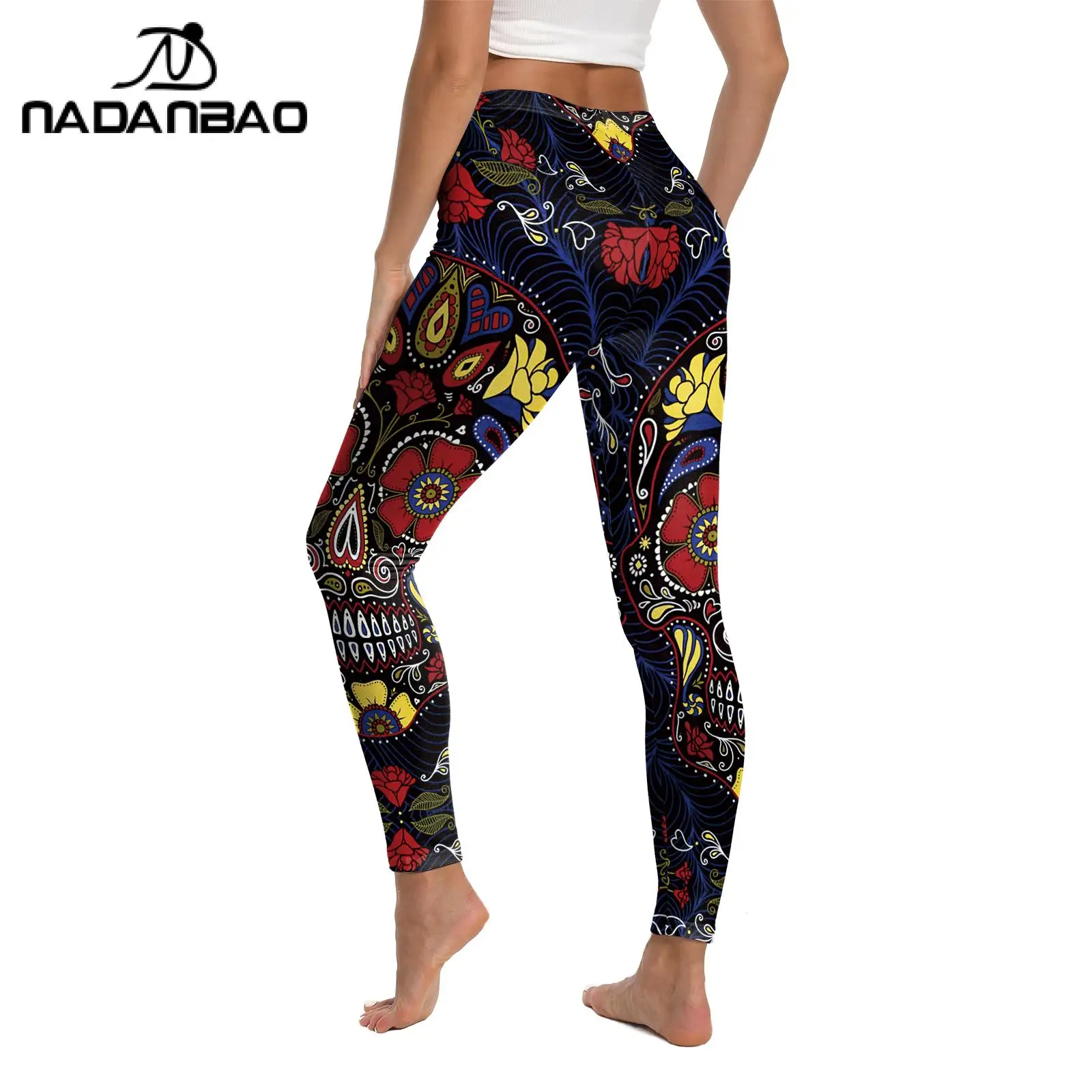 Nadanbao-Leggings elásticas estilo gótico feminino, estampa do totem da caveira, impresso em 3D, cintura alta, calça esportiva casual