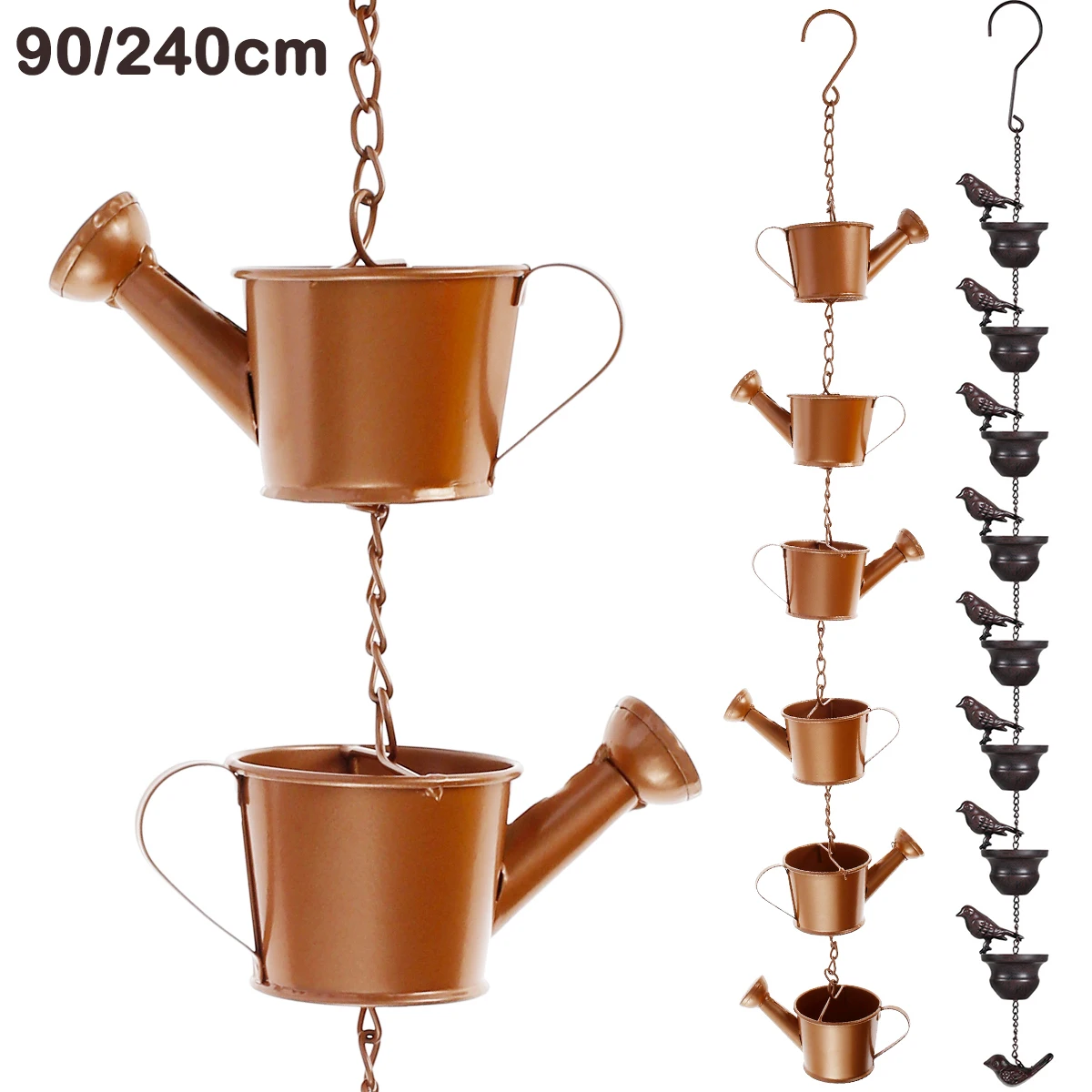 240cm Metal Rain Chain Hanging Birds/Kettle Decorative Rain Catcher for Home Outdoor Garden Gutter Roof Downspout Tool New