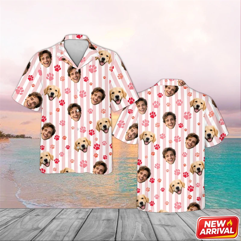 Custom Design Face Hawaiian Shirt Summer Vacation 3d Printed Family Plants Lapel Shirt Beach Party Short Sleeve Aloha Shirts