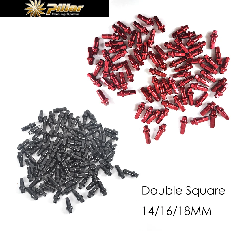 Pilar DSN Tetinas de aleación de aluminio o latón 14,4 mm 16 mm 14G 3,2 mm Radios Doble Cabeza Cuadrada Melones Negro Rojo Plata