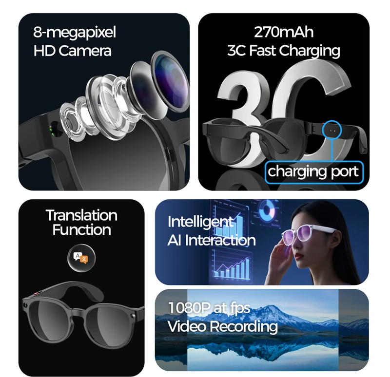 Lenovo 2026 New Smart Glasses AI Translation Bluetooth Conversation Recording Listening To Music Smart Sunglasses for Men Women