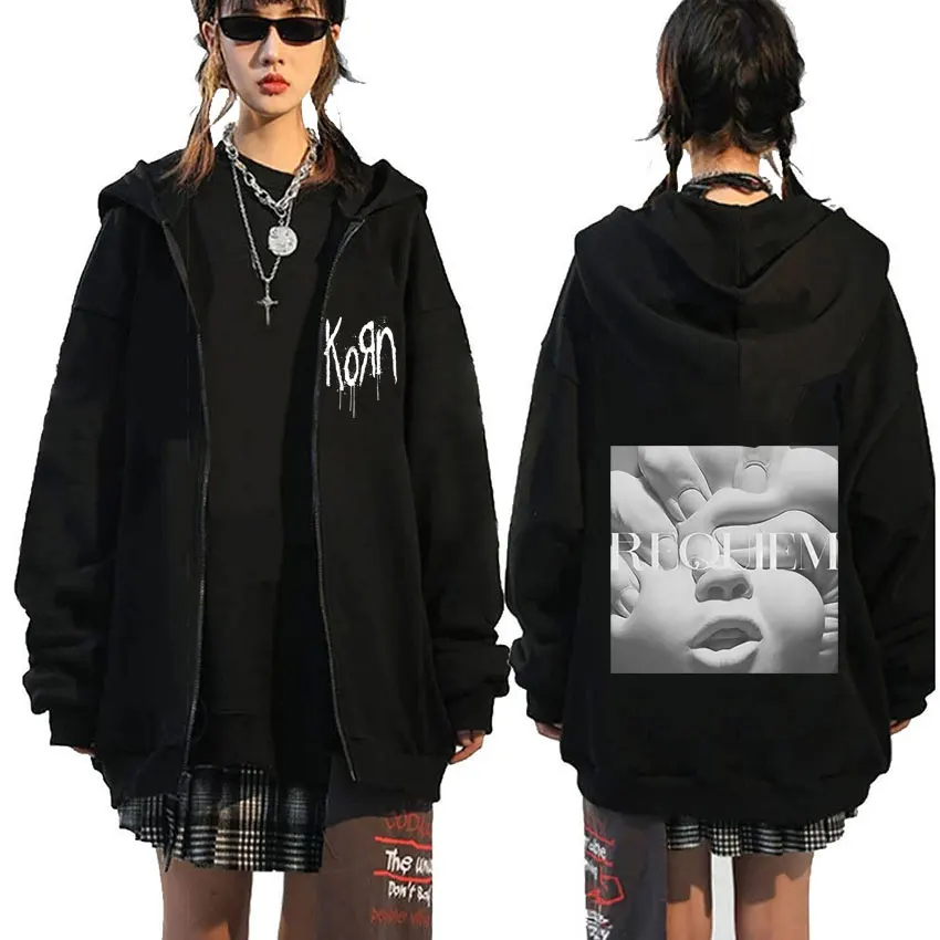 

Rock Band Korn Requiem Album 2026 Merch Zipper Hoodie Men Gothic Casual Oversized Zip Up Jacket Fleece Cotton Zip Up Sweatshirt