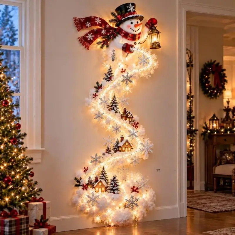 Christmas Magic Trail Wall Light, LED Cascading Holiday Decor,Warm White Glow, Space-Saving Wall Decor, Easy Wall Placement