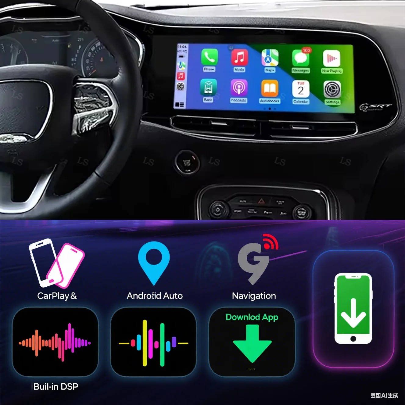 Android  Car Radio For Dodge Challenger SRT Hellcat 2010~2024 GPS Navigation Stereo Receiver Automotive Multimedia Head Unit