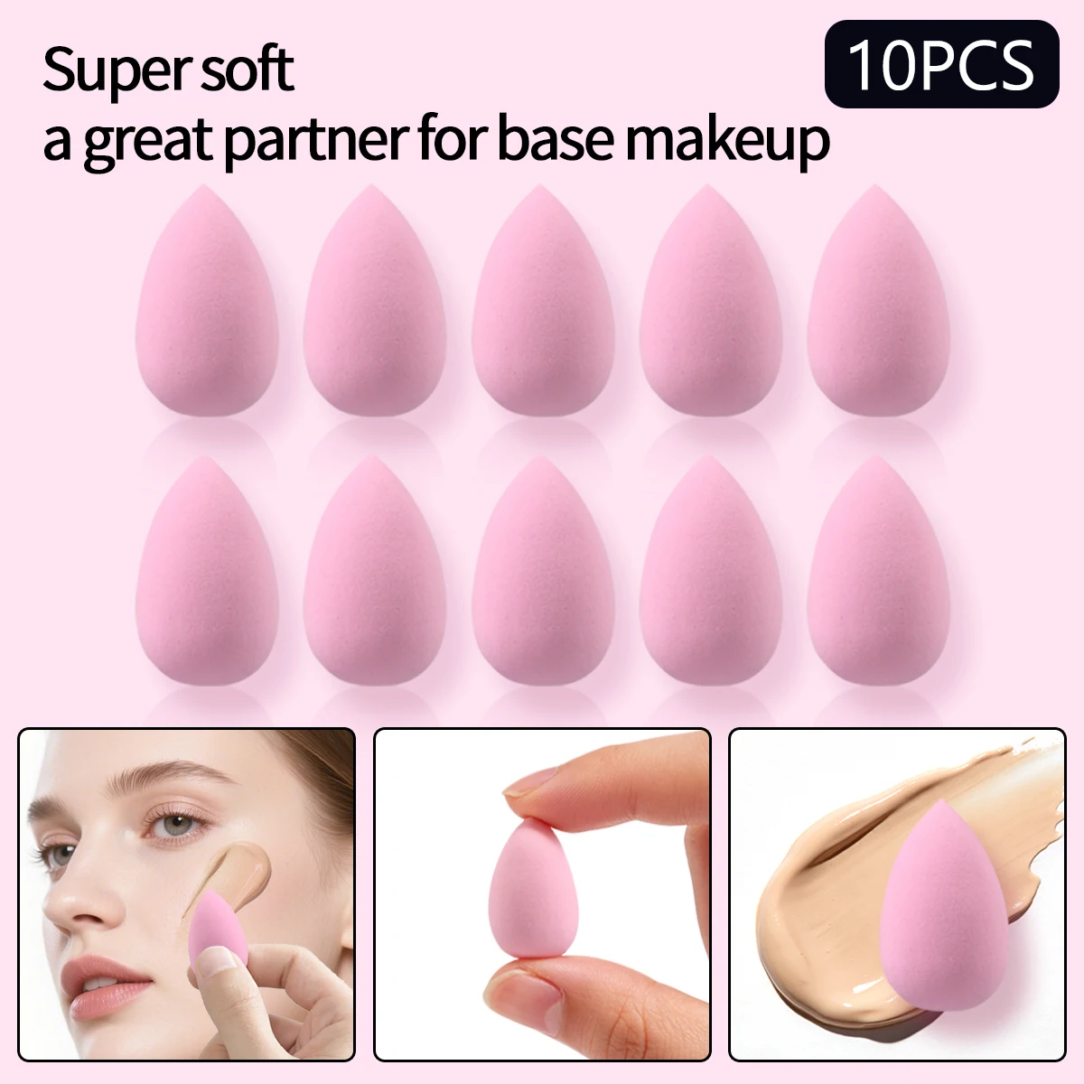 Juego de mini huevos de esponja de maquillaje rosa, 10 Uds., que se exponen al agua, es una herramienta de maquillaje facial natural para aplicar el maquillaje