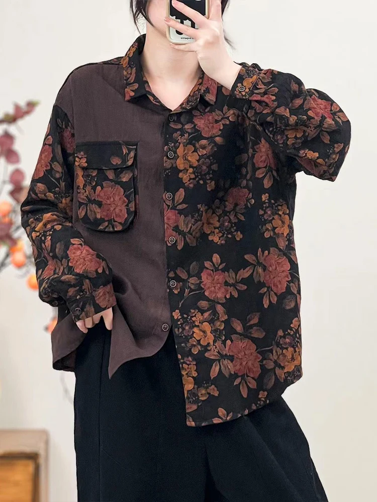 Masss Wasss Design Spring Clothes Womens Printed Loose Linen Shirts Ladies Casual Vintage Blouses Females Classic Floral Tops