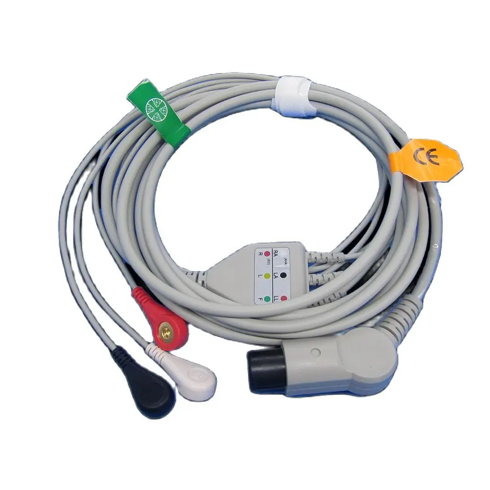 One-Piece Ecg Cable Ekg Cable Iec 3leads 5leads Snap Clip Lead Wire for Min*d*ray Mec1000/2000,Pm7000/8000/9000 Mornitor Machine