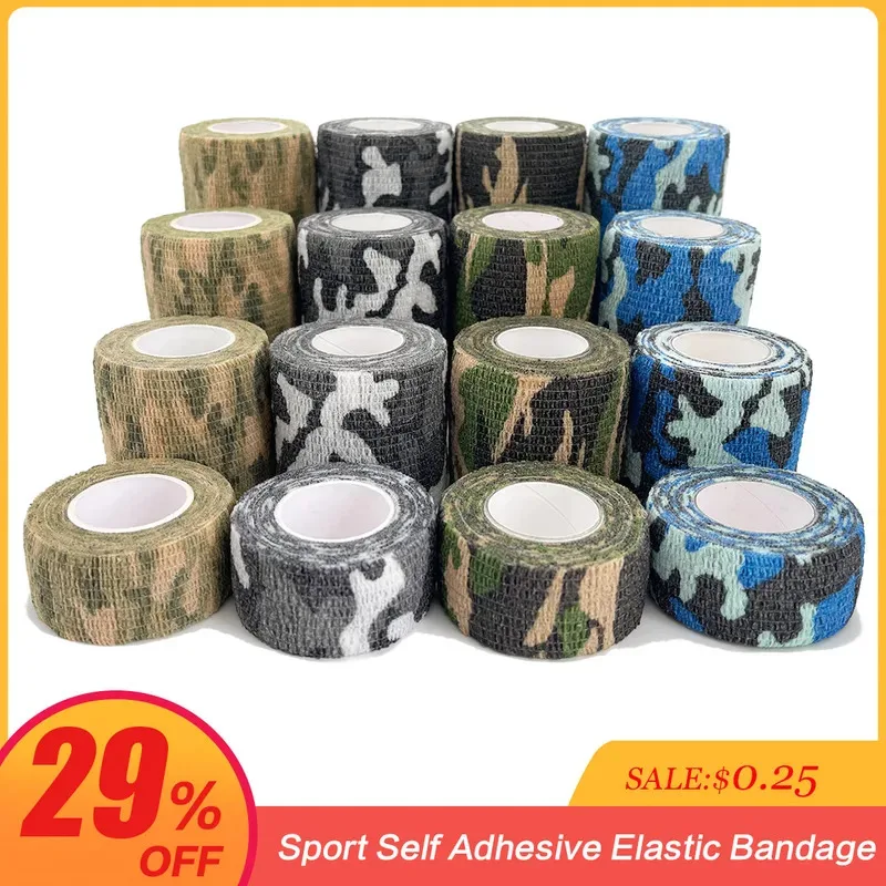 6pcs 4.8m Camouflage Elastic Wrap Tape Hunt Disguise Elastoplast Self Adhesive Sports Protector Knee Finger Athletic Bandage