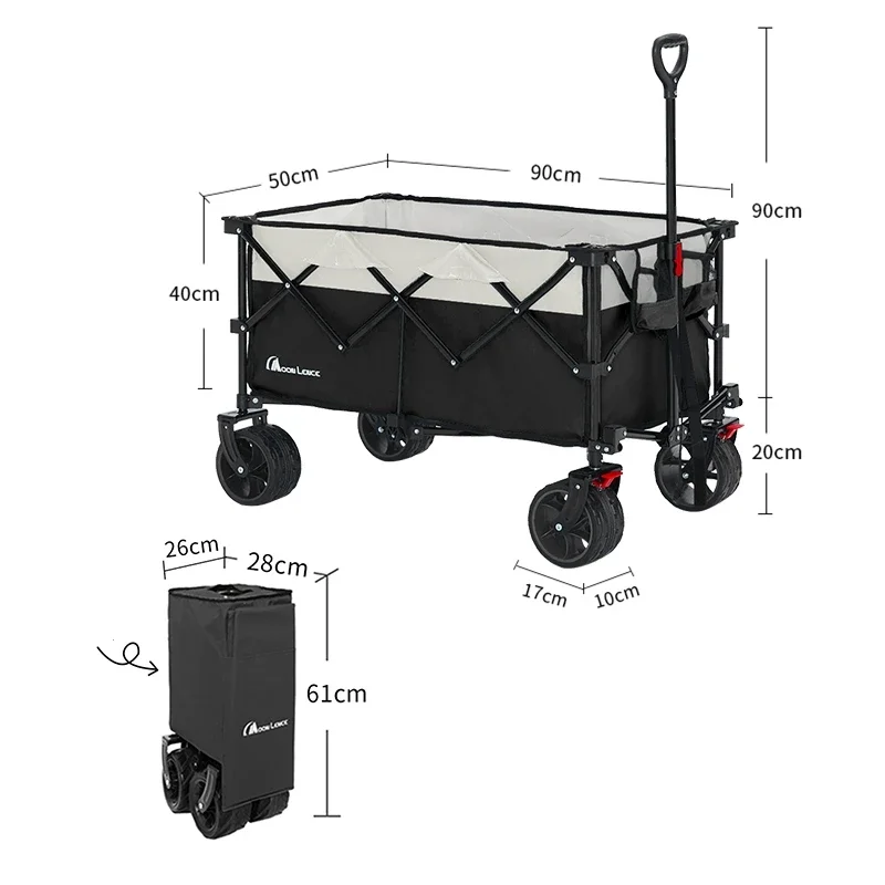 MoonLence All-Terrain Beach Wheels With Adjustable Handle & Drink Holders Collapsible Portable Hand Cart