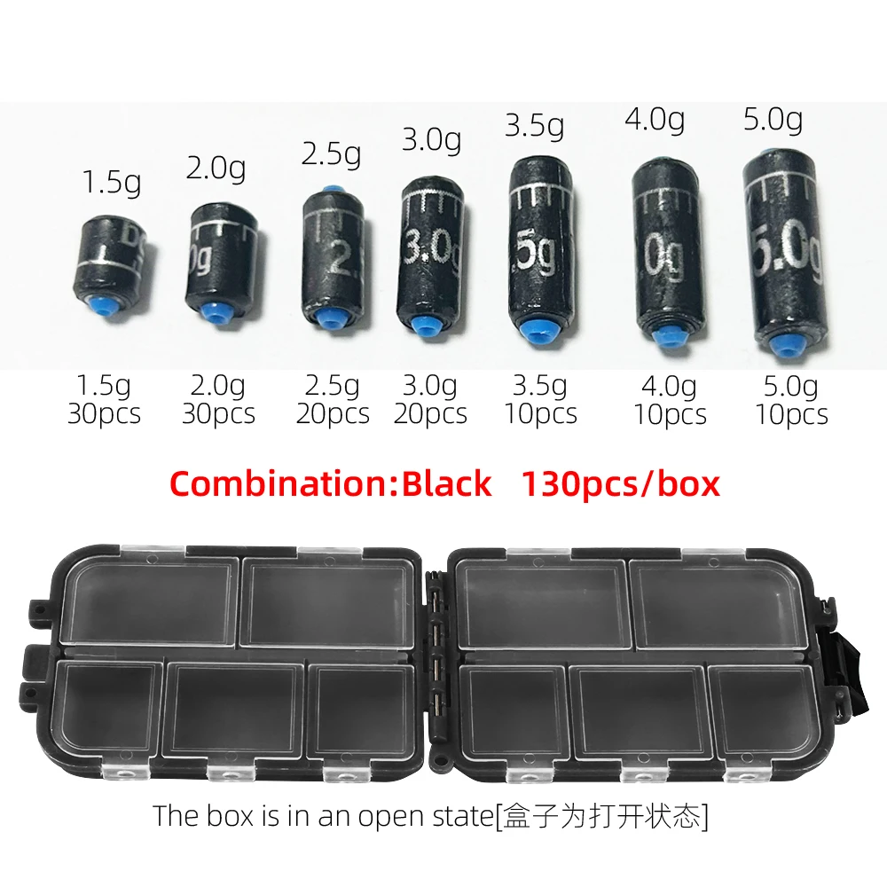DNDYUJU 25-130 Stück/Box 1,5g-5,0g Blei-Sinker-Angelset mit Lineal, Schnellwechsel-Gewichte, Angelzubehör, Tackle Pesca