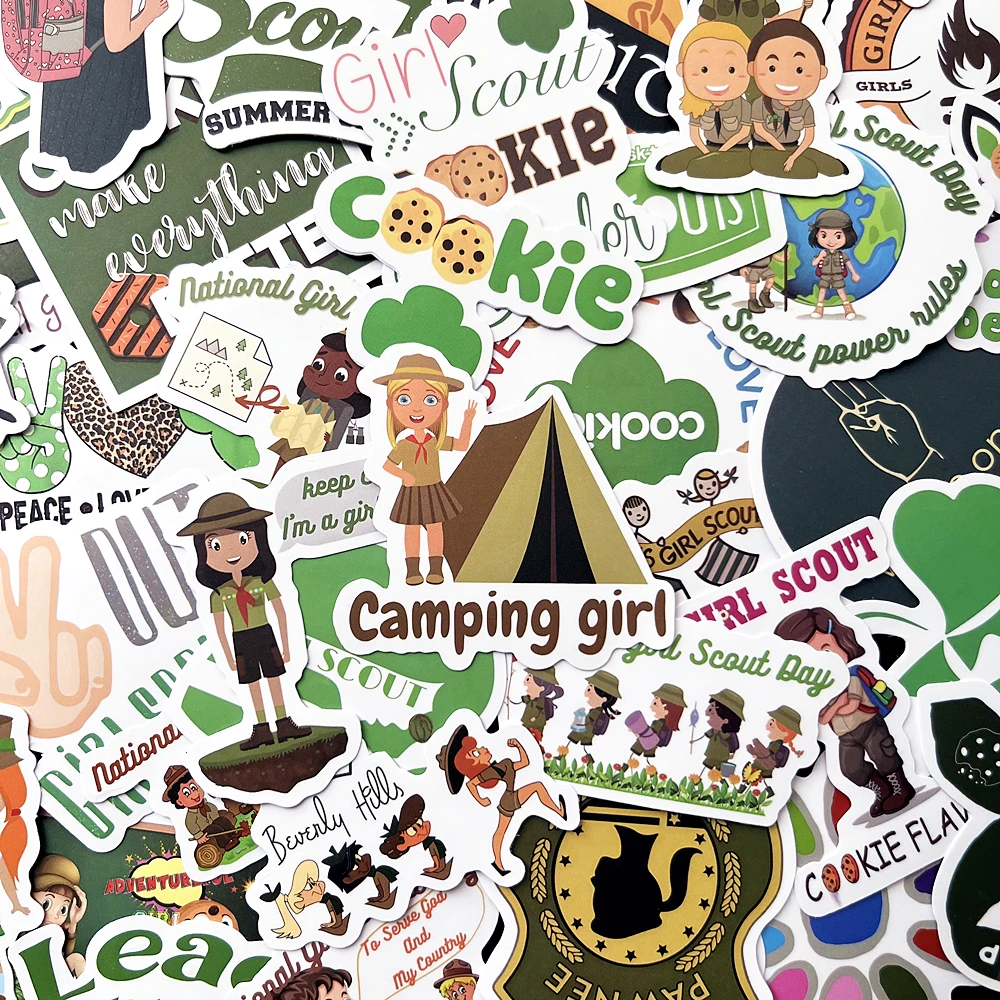 50PCS Girl Scout Camp Cookie Stickers Vintage For Gift DIY Kids Notebook Luggage Motorcycle Laptop Refrigerator Decals Graffiti