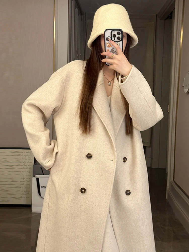

Премиальное шерстяное кашемировое пальто женское осенне-зимнее 2025 года, новинка в корейском стиле, маленький размер, шерстяной твид, верхняя одежда для повседневной носки