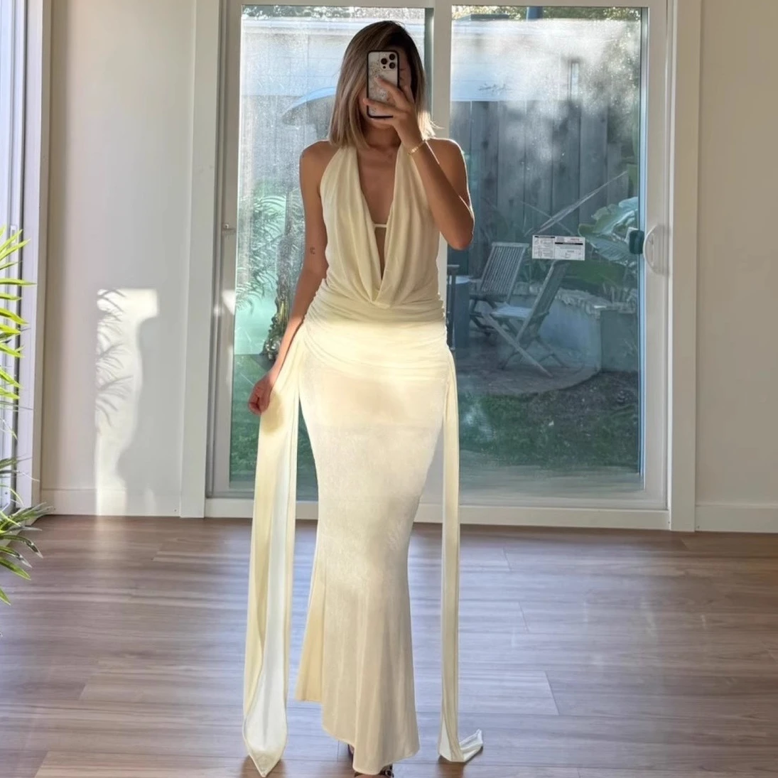 فستان نسائي بدون أكمام بدون أكمام من المشمش ملابس صيفية أنيقة لحفلات العطلات ملابس خروج أنيقة من فيستدوس ضيقة