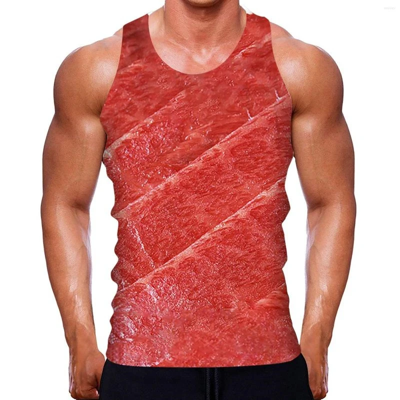 Summer Funny Meat 3D Print Tank Tops Men\'s Casual Fashion Streetwear Vest Oversized Sleeveless Tank Top Gym Man Clothing