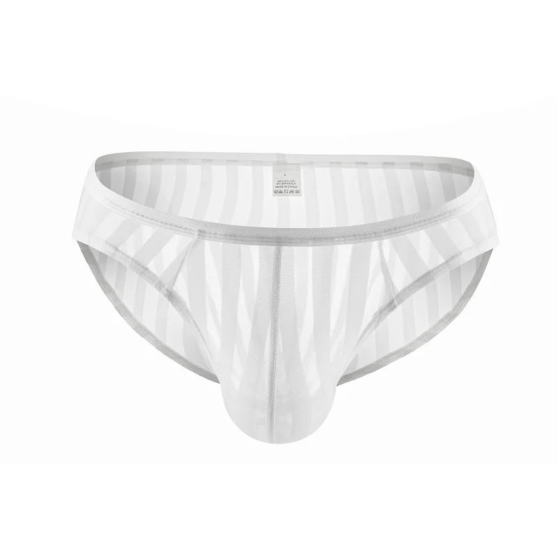 Men\'s Sexy Panties Striped Mesh See-Through Underwear Ultrathin Transparent Briefs U Convex Pouch Lingerie Underpants Tanga Slip