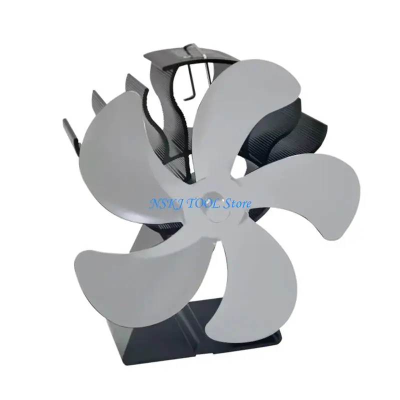 L8RC مروحة موقد ذات 5 شفرات تعمل بالحرارة للخشب فائقة الهدوء مع ميزان حرارة للموقد