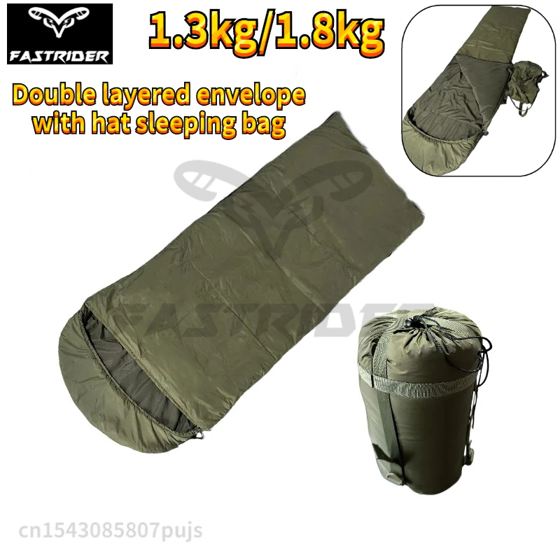 

1.3kg/1.8kg Double-layer Envelope with Hat Sleeping Bag Warm Adult Sleeping Bag Outdoor Camping Portable Waterproof Sleeping Bag