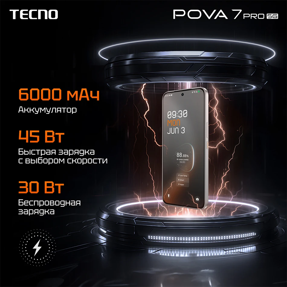 TECNO POVA 7 Pro 5G Russian Versio Smartphone RoHS (EAC) 6.78" 144Hz Display MediaTek Dimensity 7300Ultimate 64MP Camera 6000mAh