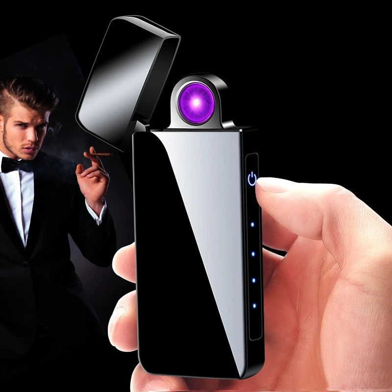 Creative New Gift Rotating Flame USB Charging Lighter Fingerprint Sensing Windproof Arc Lighter Wholesale  Smoking Accessories view 2