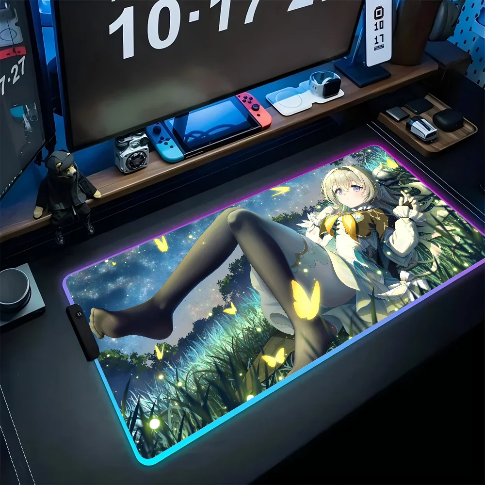 

Firefly Honkai Star Rail Mousepad XXL RGB Gaming Mouse Pads HD Black Gamer Accessories Large LED