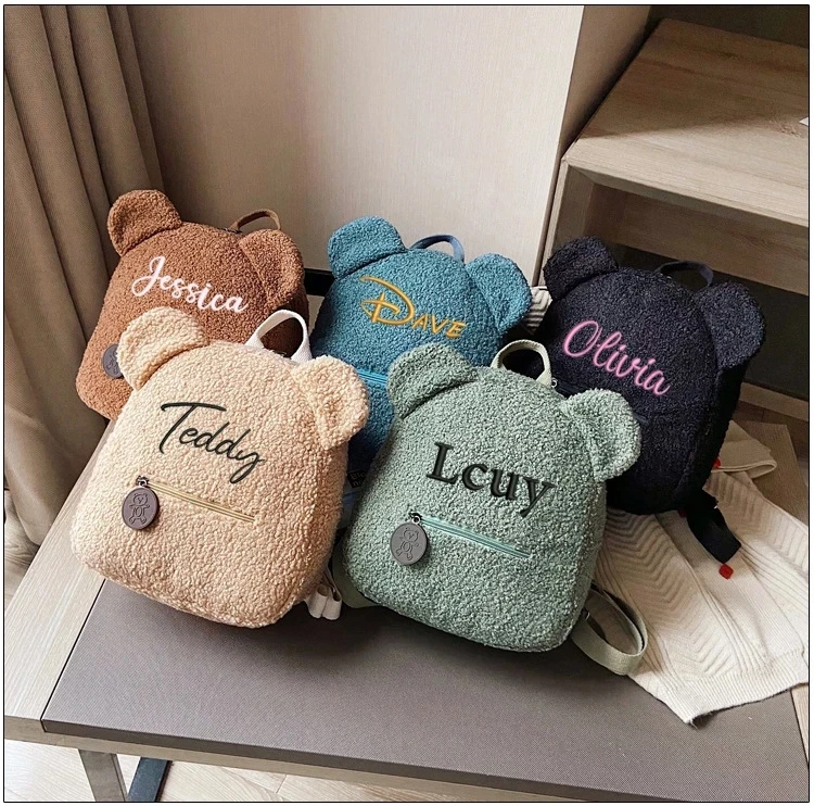 Personalizado Bordado Criança Mochila, Leve, Pelúcia Urso Pré-Escolar Bag, Crianças Nome Personalizado, Meninos, Meninas, Senhoras