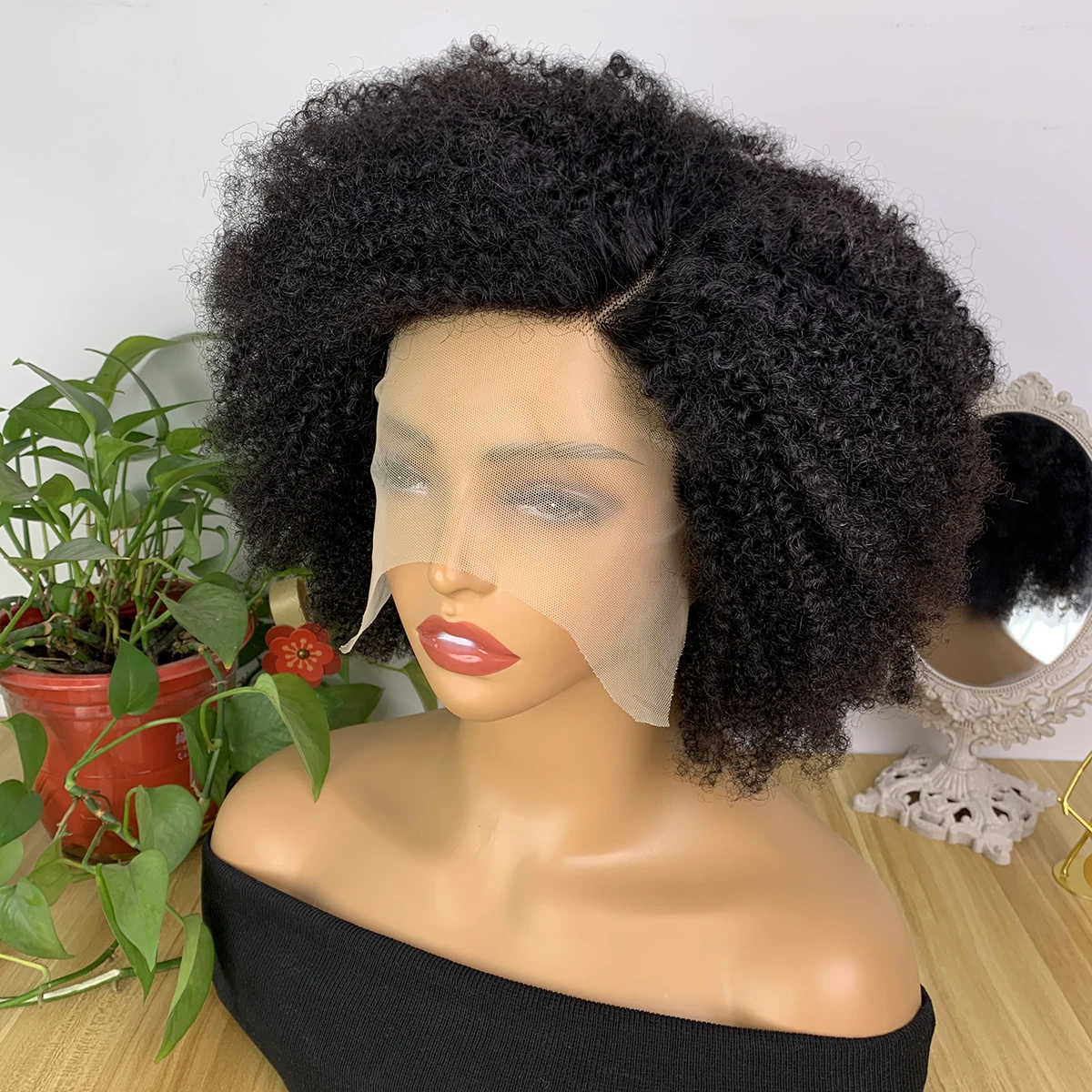 Miss Rola Afro Kinky Lace Front Wigs 100% Human Hair Brazilian 13x5x1 Lace Pixie Cut Wigs Remy Natural Black Afro Curly Hair Wig