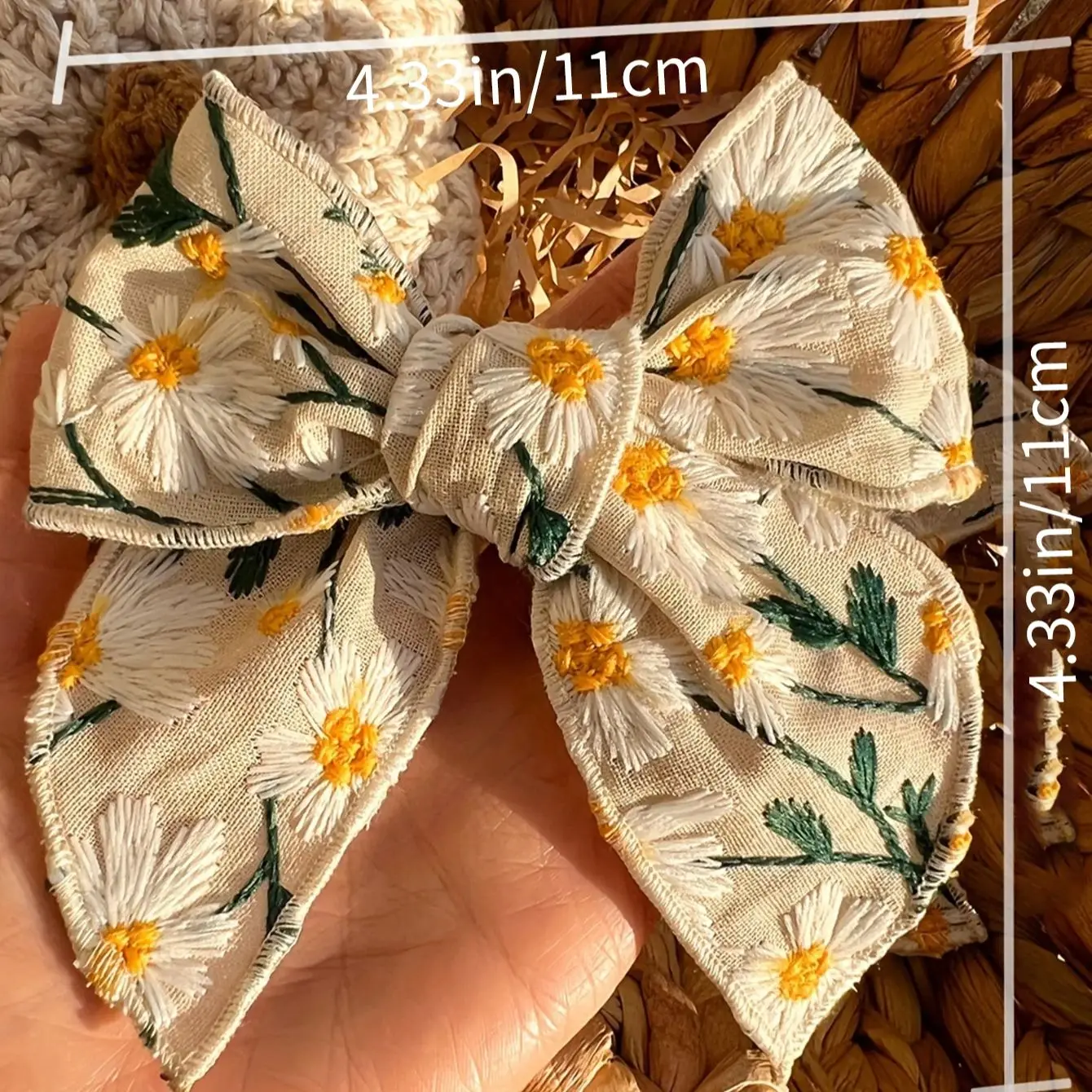 Embroidered Printed Bow Hair Clip for Girls Cute Daisy Baby Hairpin Princess Children Barrettes Kids Headwear Hair Accessories