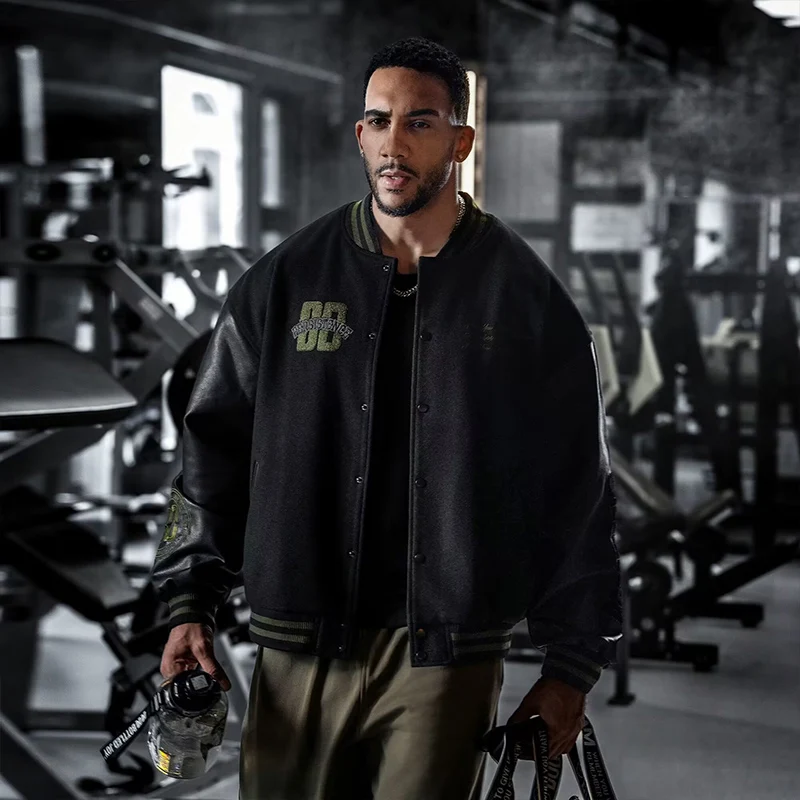 عارضة الأمريكية Sle Bla البيسبول Jaet الرجال ربيع الخريف فضفاضة تناسب الرياضة الشارع الشهير البوليستر طويل Sve سستة إغلاق